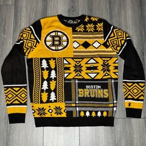 Boston Bruins NHL Busy Block Ugly Christmas Knit Sweater Size Large, Hockey